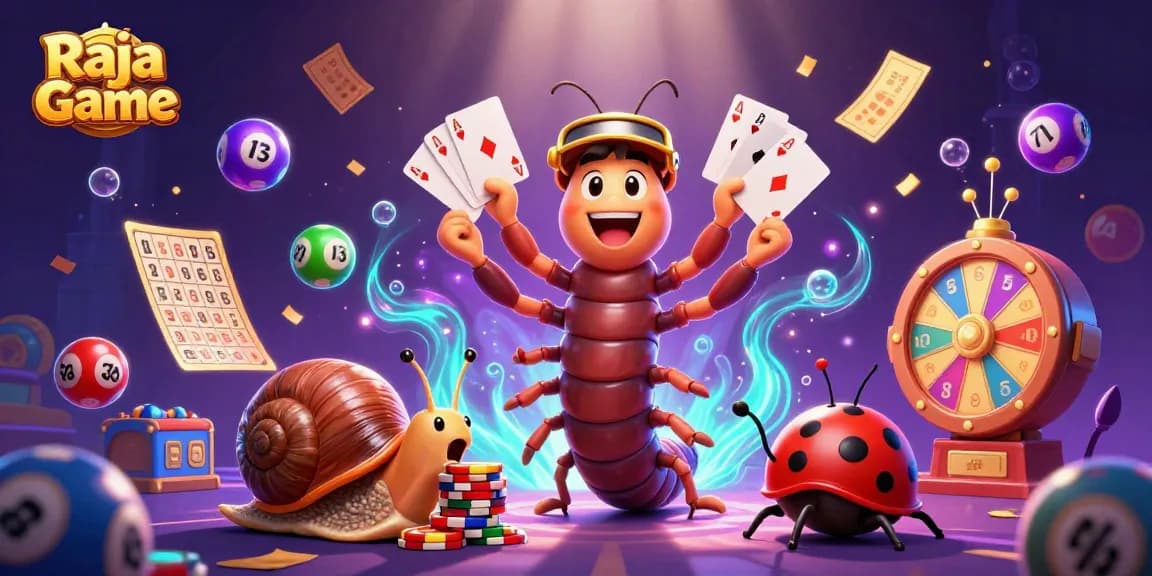 Experience thrilling games with Raja Game's vibrant party atmosphere in a dynamic 3D illustration.
