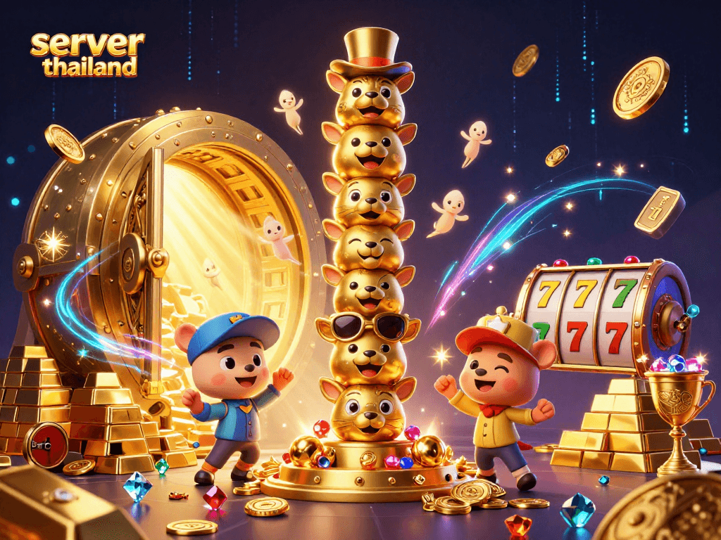 Engage with server thailand's vibrant 3D casino treasures, featuring dynamic animated symbols and rich gold visuals.