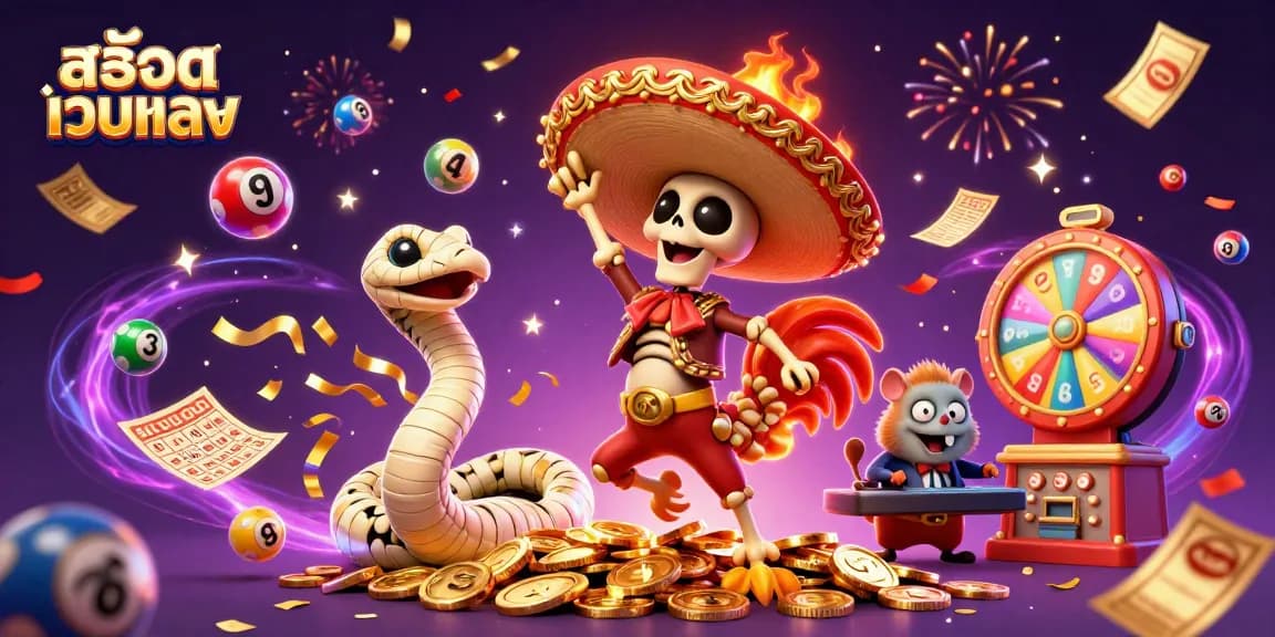 Experience thrilling wins with สล็อตเว็บตรง as a skeleton mariachi dances on coins, surrounded by vibrant casino games.