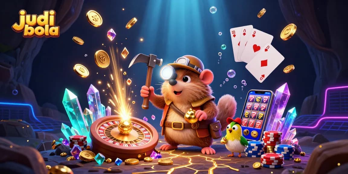 Engage in judi bola resmi with vibrant visuals of a treasure hunter mole and canary in a dynamic casino scene.