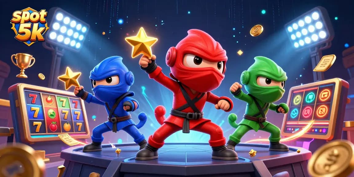 Experience thrilling gameplay with slot 5k, featuring ninja chameleon characters amidst dynamic slot elements.