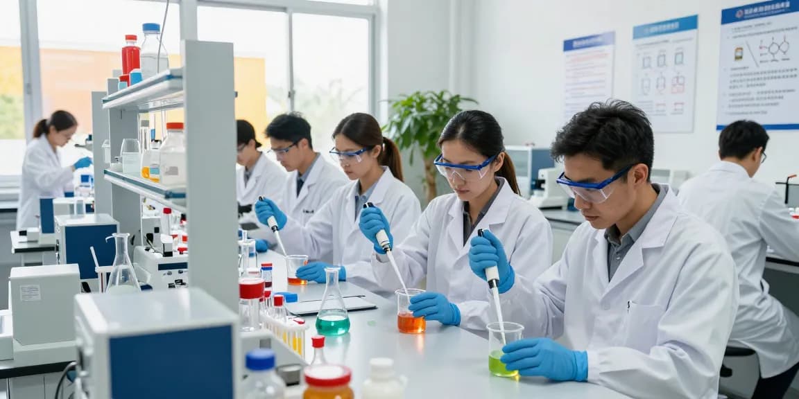 Team of scientists working in a lab, showcasing Ozon Chemical as a reliable chemical supplier.