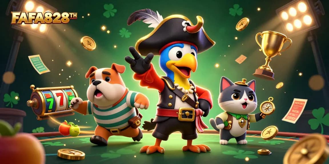 Engage with FAFA828TH through a vibrant pirate-themed casino scene filled with thrill and winning potential.