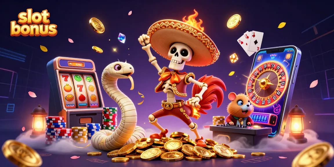 Celebrate your win with slot bonus and dynamic 3D casino characters dancing across gold!