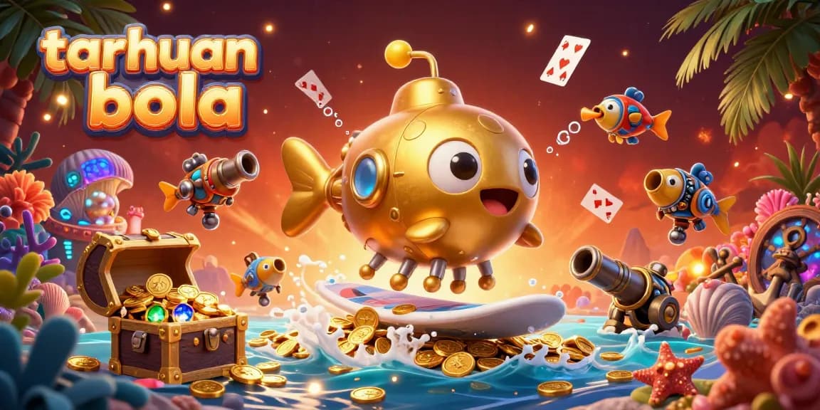 Experience taruhan bola with a vibrant 3D illustration of dynamic casino elements emerging from a sea of gold.