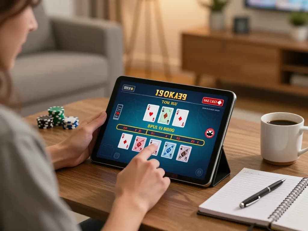 L567 player enjoying a live dealer game on tablet, engaging in responsible online gambling