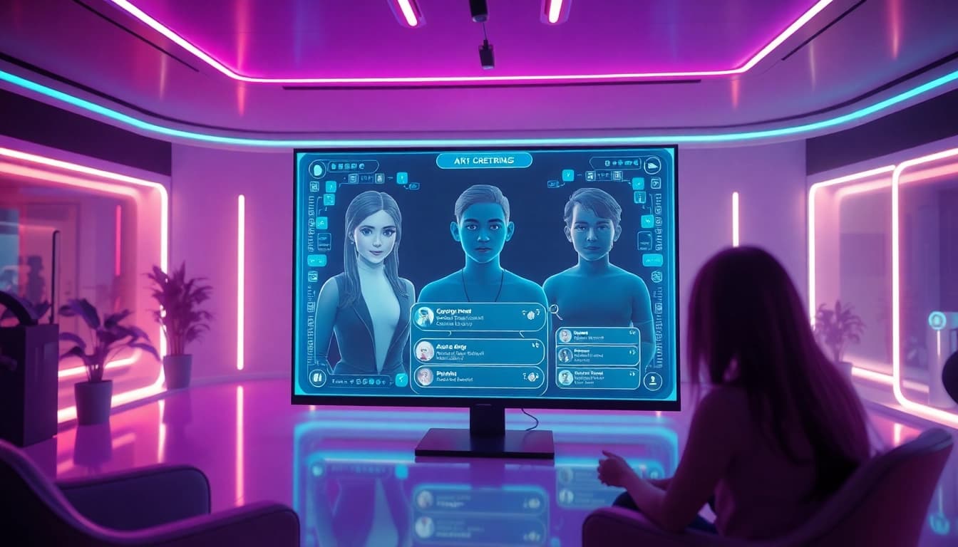 Experience unfiltered ai porn chat in a futuristic virtual environment with engaging AI avatars.