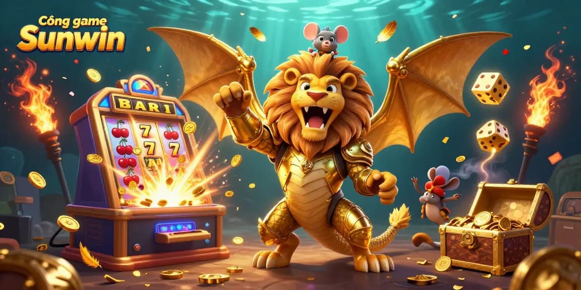 Cổng game Sunwin showcases thrilling gameplay with a golden chimera and dynamic casino elements, capturing gaming excitement.