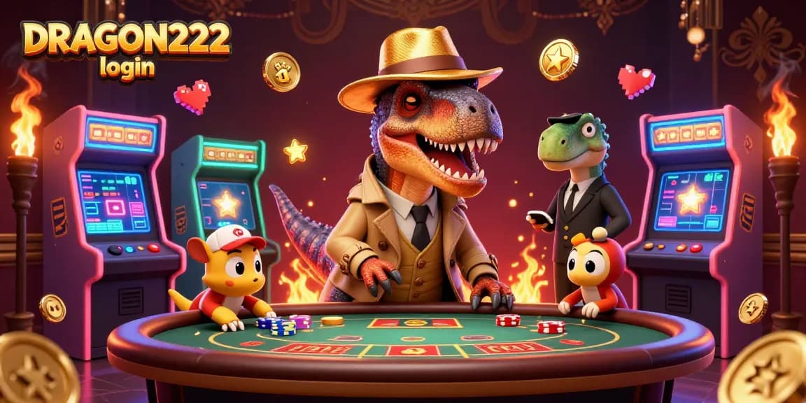 Experience the thrill of DRAGON222 login at a vibrant casino scene with colorful games and characters.