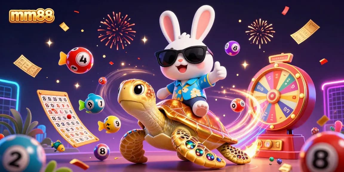 Experience the excitement of mm88 with a lively scene of a lucky rabbit and golden turtle in action.