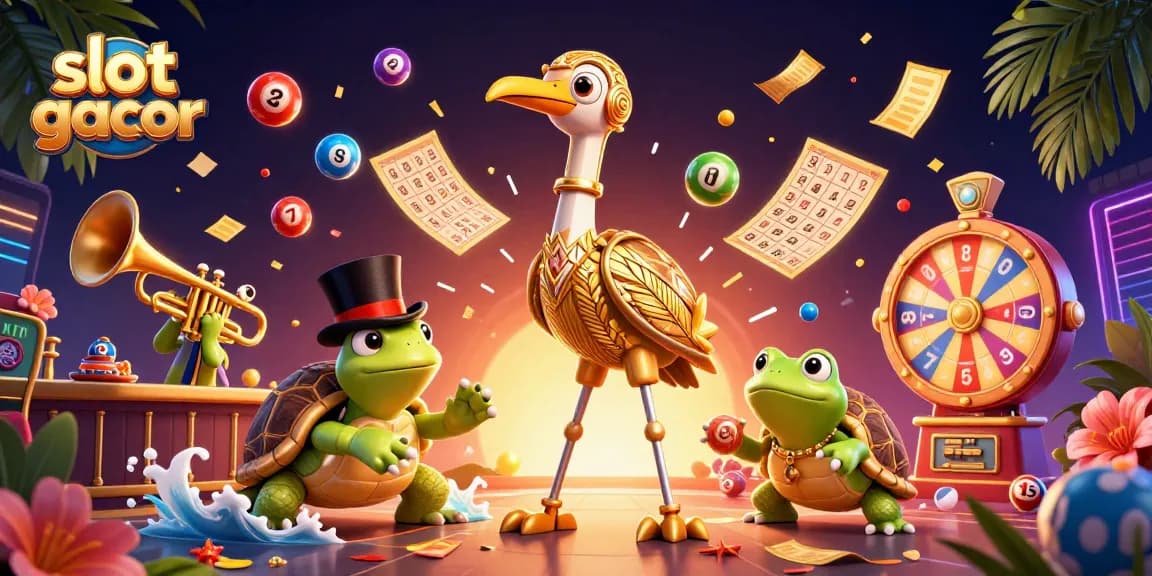 Engage with slot gacor as colorful lottery balls bounce among lively casino characters.