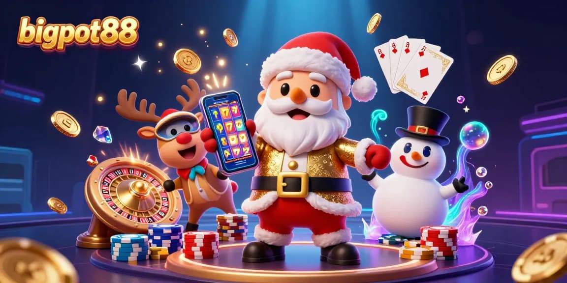 Play slots and win big with bigpot88 in this festive casino illustration.