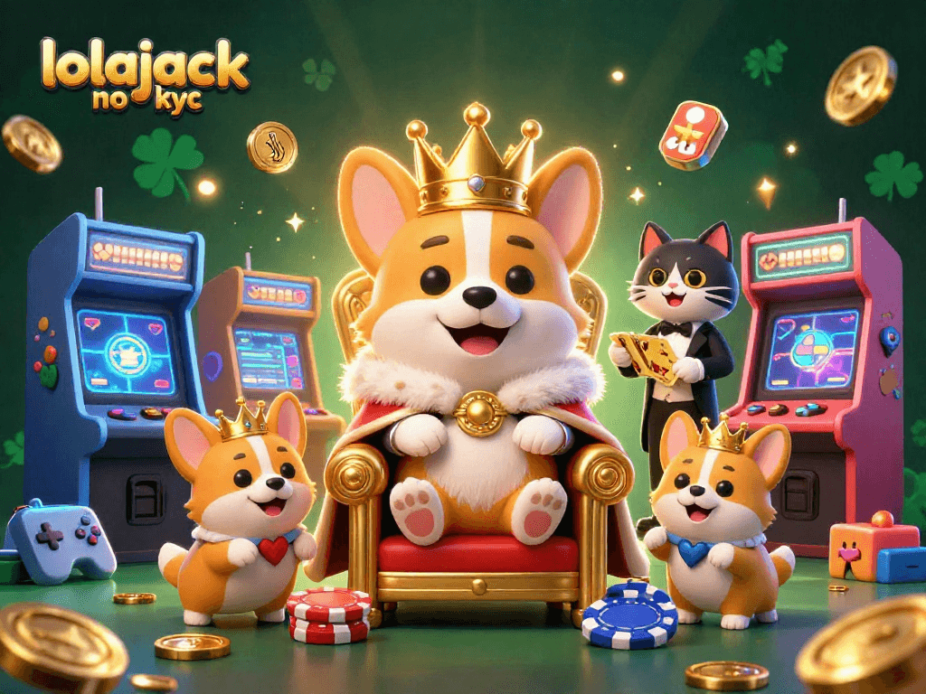 Experience fun and excitement with lolajack no kyc, featuring a royal corgi on poker chips in a vibrant casino scene.