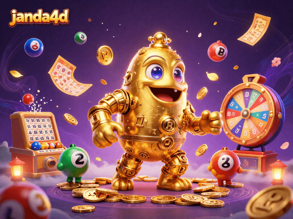 Menangkan permainan janda4d dengan golem emas dan bola lotere warna-warni berputar.
