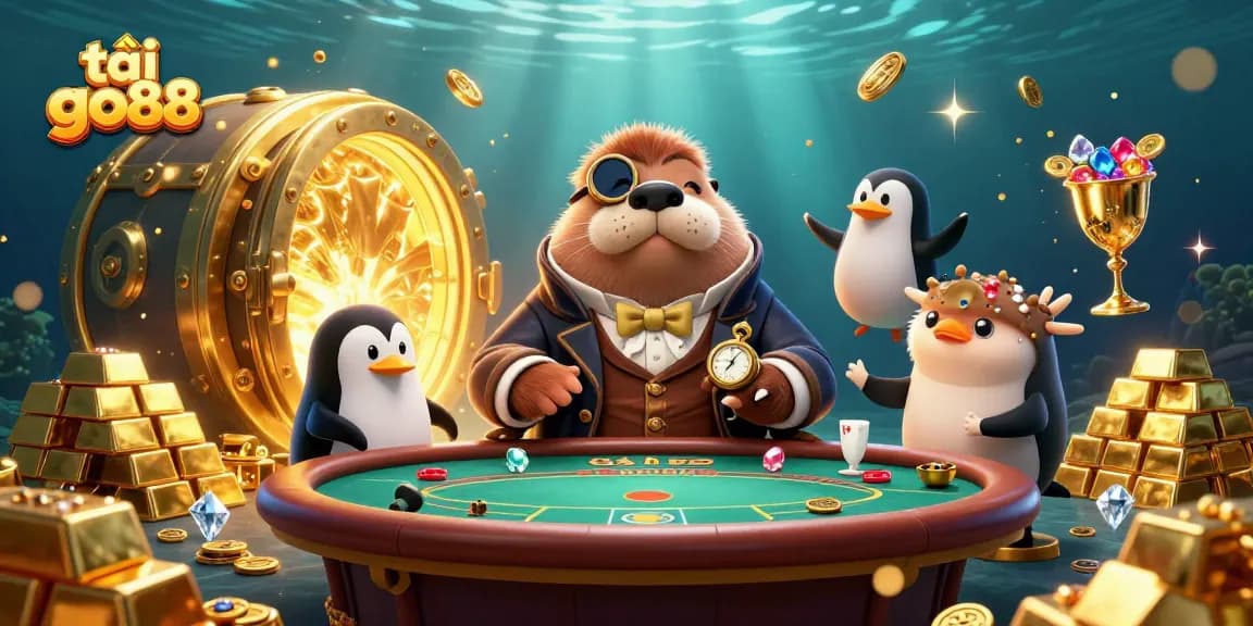 Win big with tải go88 in an underwater poker scene featuring vibrant characters and treasures.