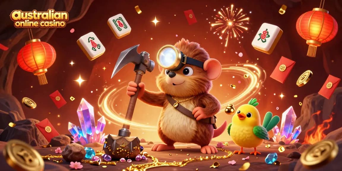 Experience thrilling adventures at an australian online casino with this vibrant 3D illustration.