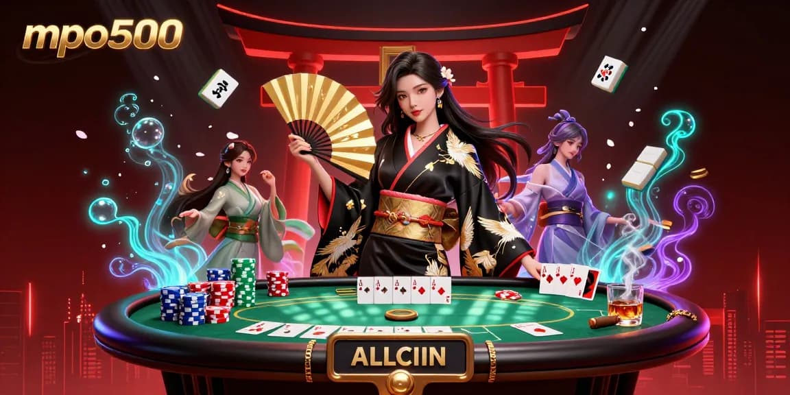 Experience excitement with mpo500 at this vibrant casino scene featuring an elegant woman in a casino setting.
