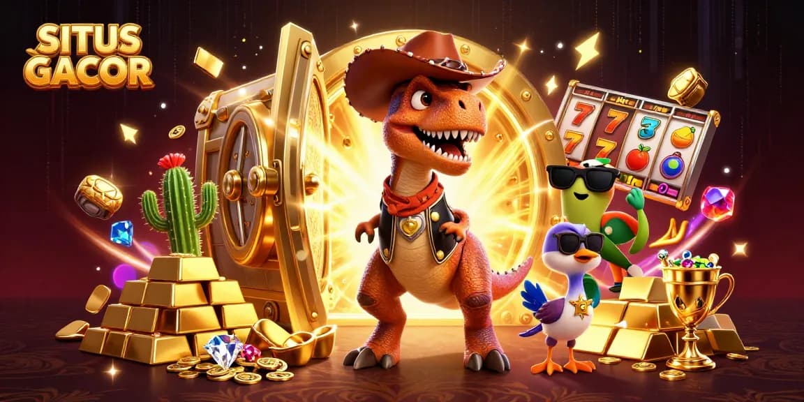 SITUS GACOR highlights a vibrant, action-packed scene with exciting gambling elements and characters.