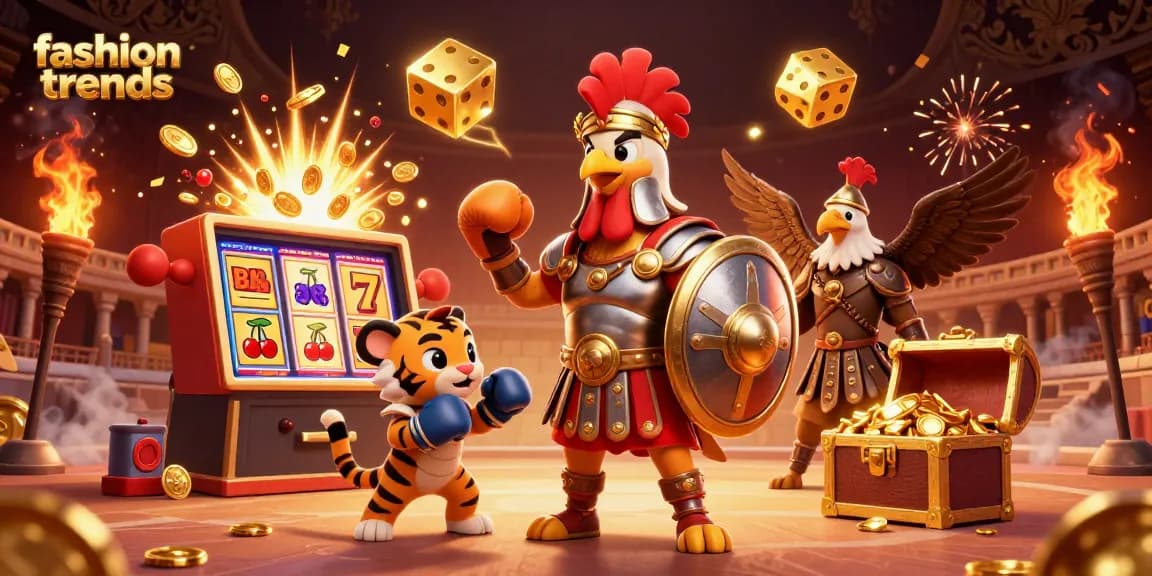 Experience fashion trends with a dynamic 3D casino scene displaying vibrant slot games and engaging characters.