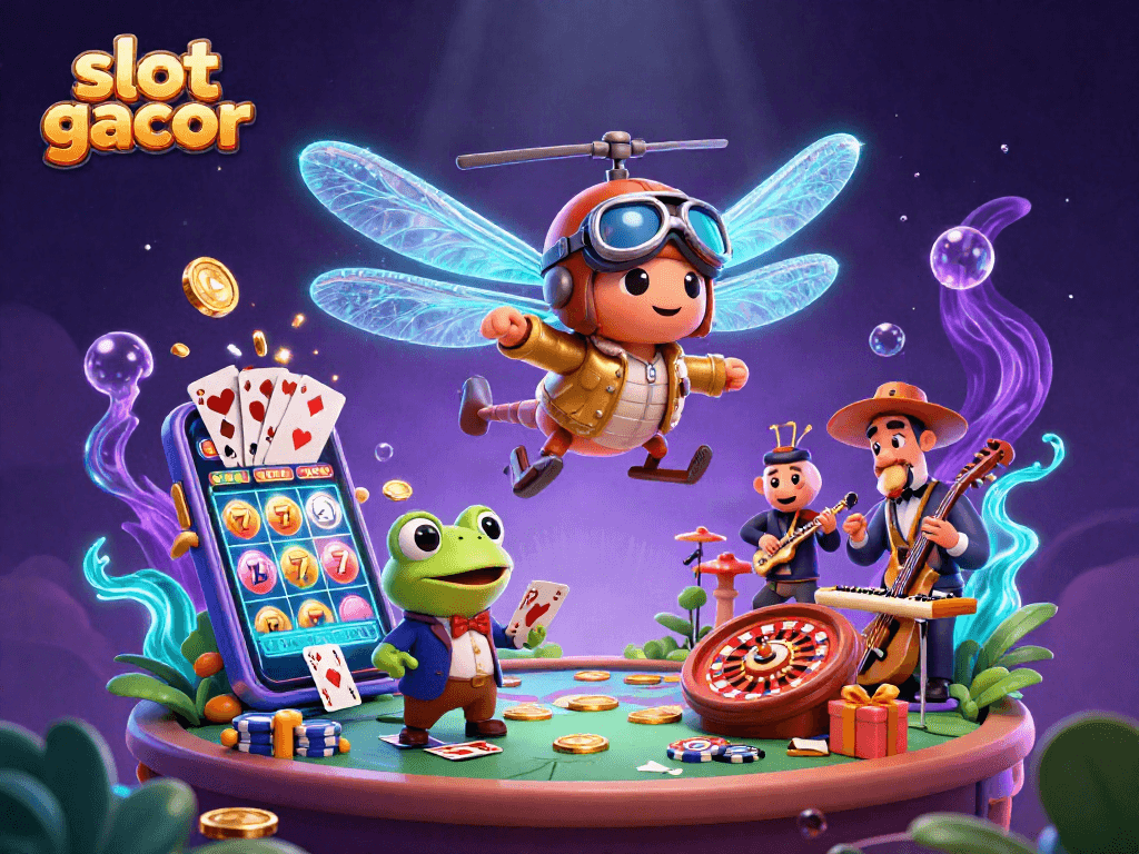 Experience thrilling action with slot gacor games showcased in an illustrated 3D casino scene.