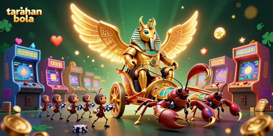 Bettors engage in exciting taruhan bola with dynamic casino-themed elements and sports motifs.