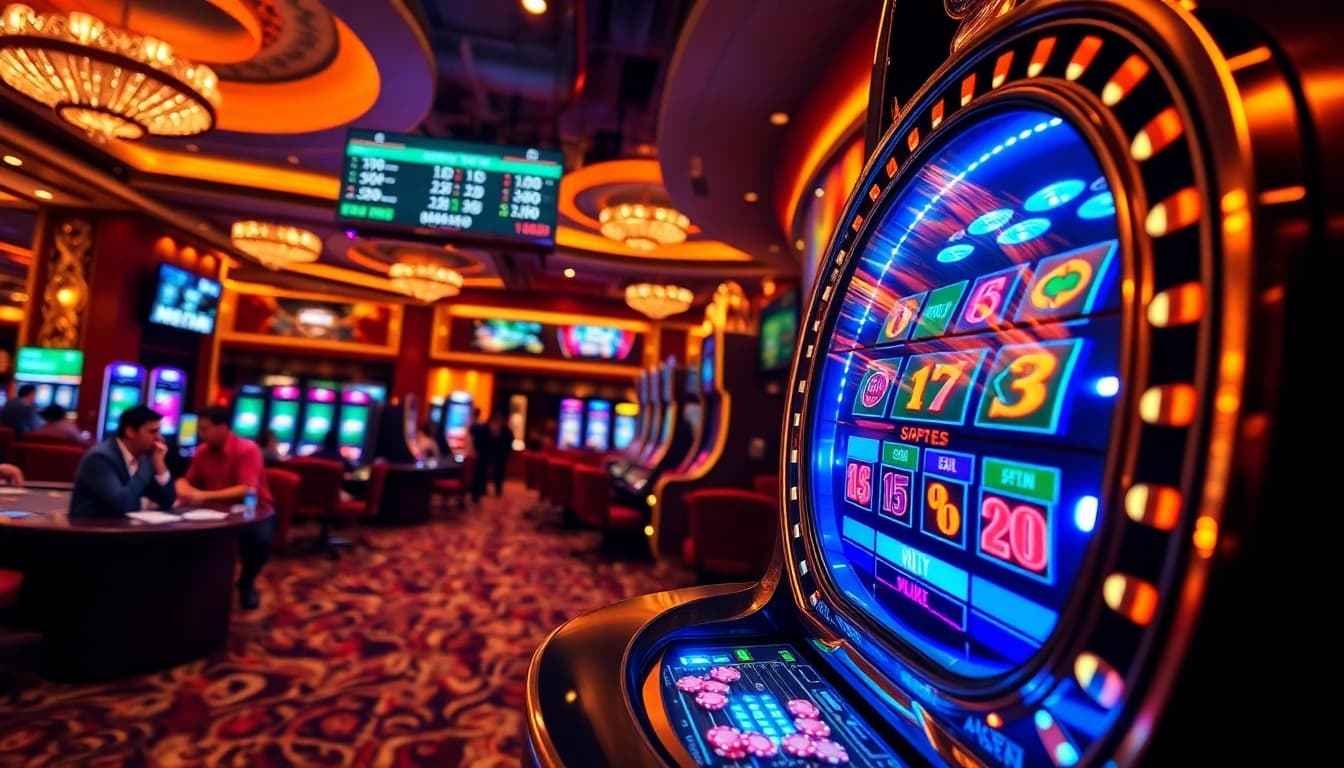 Experience thrilling games at Nhà cái 13win with vibrant casino tables and slot machines.