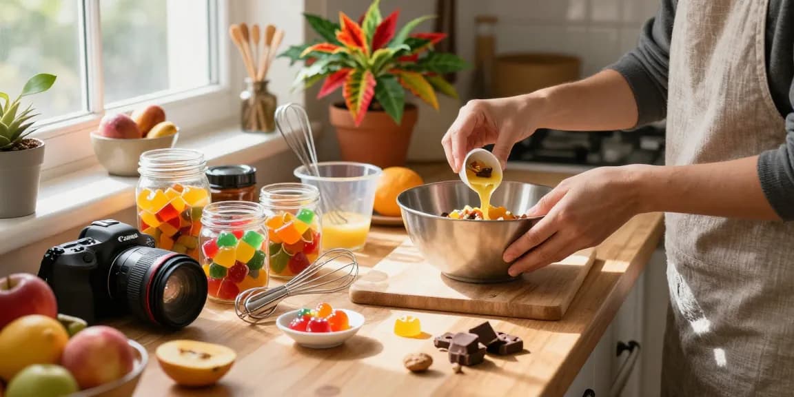 Preparing uk edibles with vibrant ingredients in a sunny kitchen.