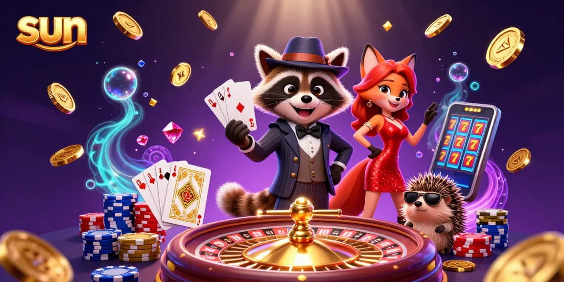 Experience thrilling gaming action at Sun casino with vibrant characters and dynamic game elements.