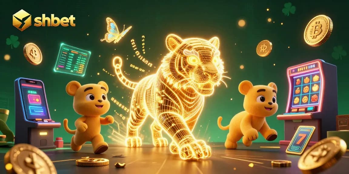 Experience the exhilarating action of shbet in this vibrant casino scene with a neon tiger and digital elements.