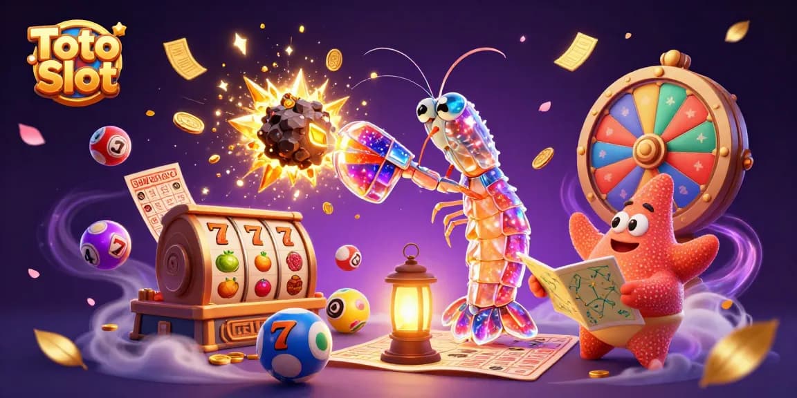 Engage with Toto Slot games featuring a bold mantis shrimp and starfish amidst dynamic visuals.