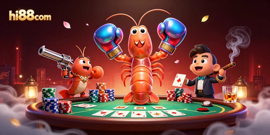 Engage in high-stakes poker action at hi88com with vibrant characters and game elements in a dynamic scene.