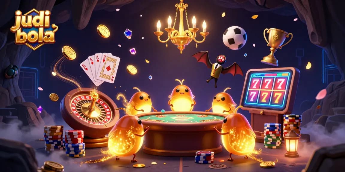 Experience the excitement of judi bola with glowing cartoon glowworms in a vibrant casino scene.