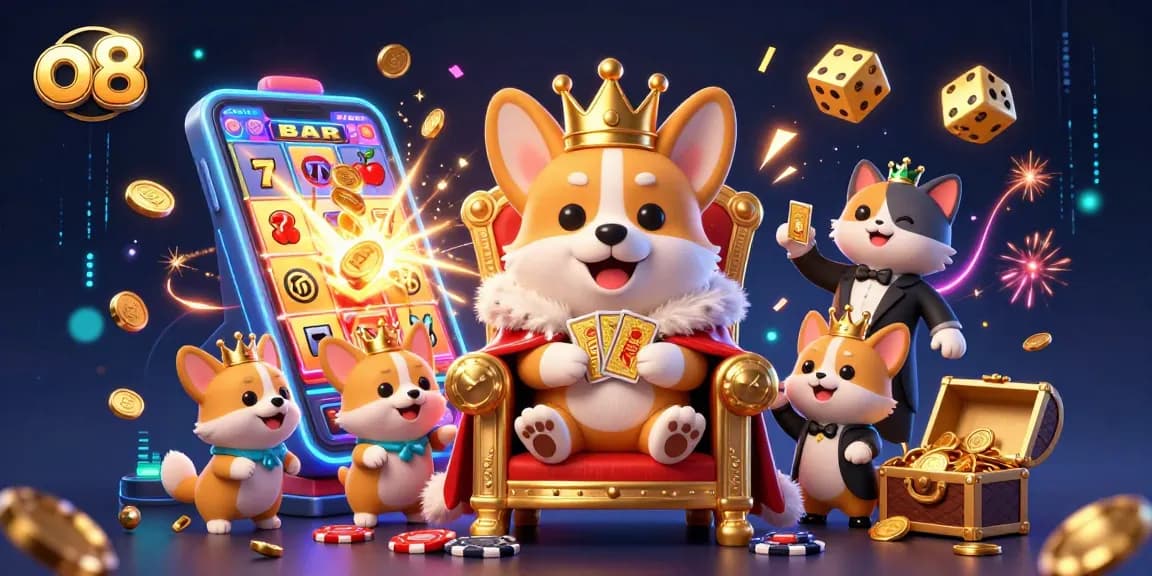 Enter the world of o8 casino with a royal corgi and a dazzling jackpot explosion!