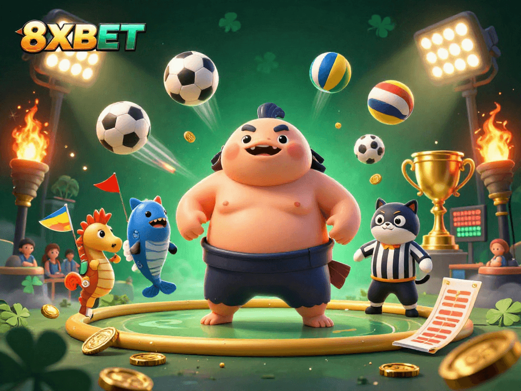Engage with thrilling sports betting action at 8XBET featuring vibrant 3D elements and dynamic gameplay.