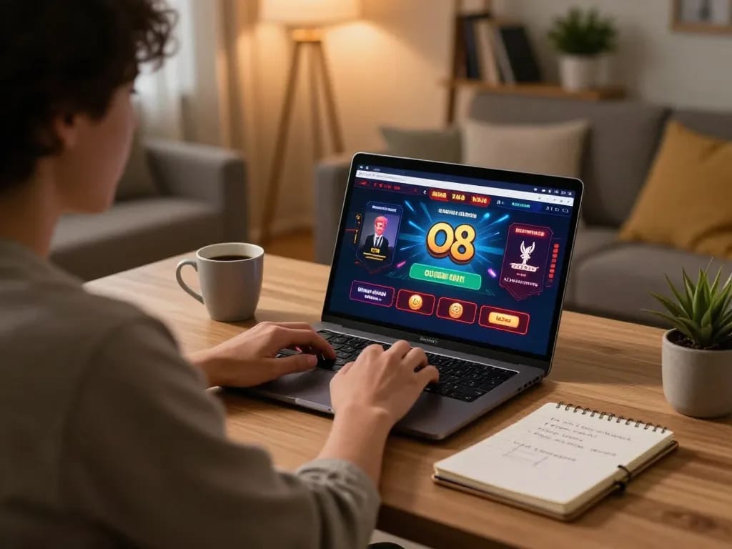 Player engaging in online games at trang chủ o8 with a cozy setup and strategic focus.