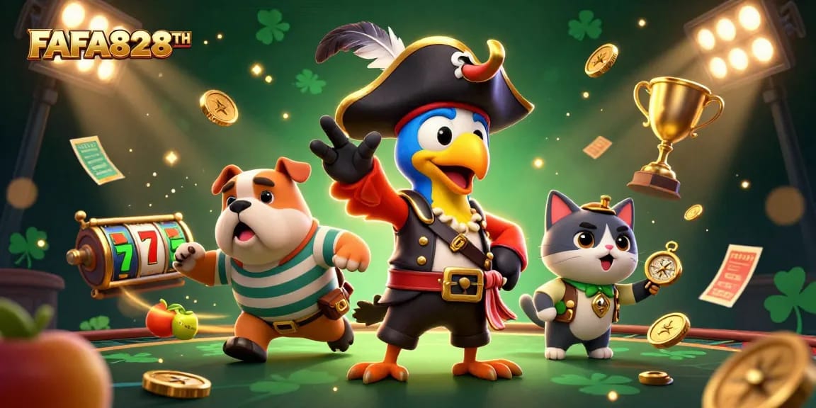 Engage with FAFA828TH through a vibrant pirate-themed casino scene filled with thrill and winning potential.