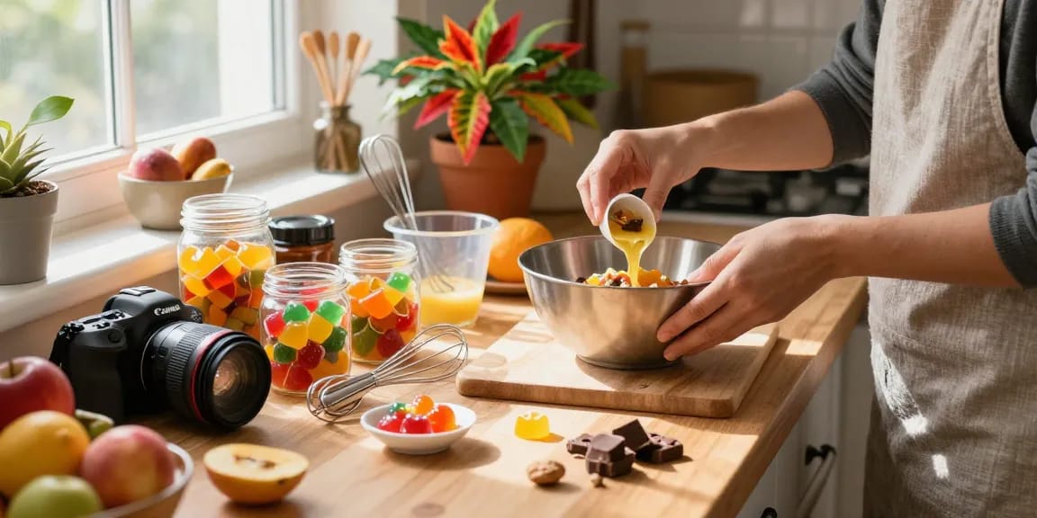 Preparing uk edibles with vibrant ingredients in a sunny kitchen.