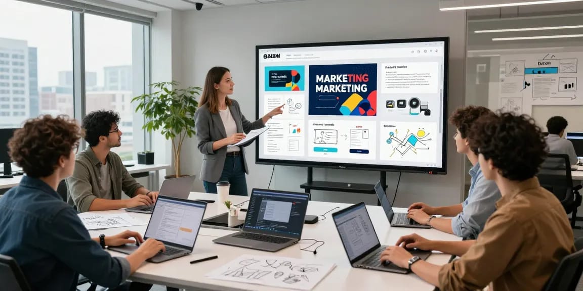 Team collaboration in a creative workspace using mixboard ai for innovative brainstorming.