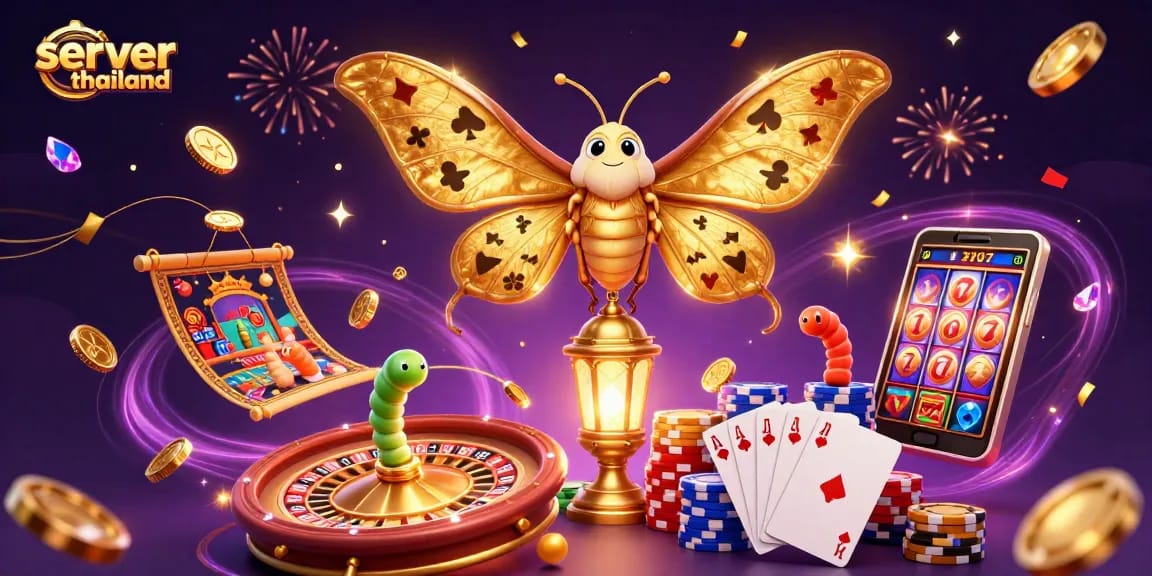 Spin to win with server thailand, showcasing a vibrant 3D casino illustration filled with exciting gaming elements.