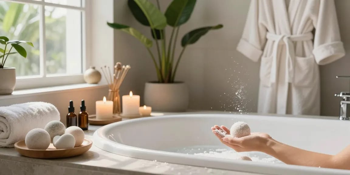 Creación de contenido de marketing con productos de CBD, incluyendo aceites, bombas de baño y elementos naturales para el bienestar.