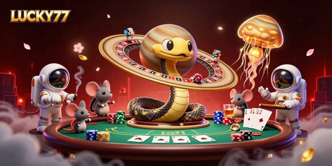 Experience thrilling bets and cosmic stakes with LUCKY77 in this vibrant casino scene.