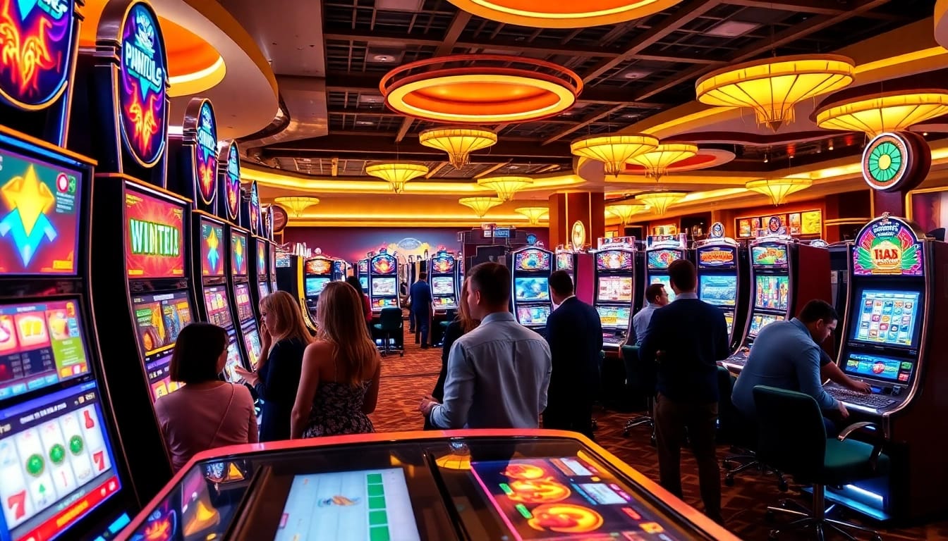 Explore daftar game slot terbaru with vibrant scenes of excited players at the latest casino slot machines.