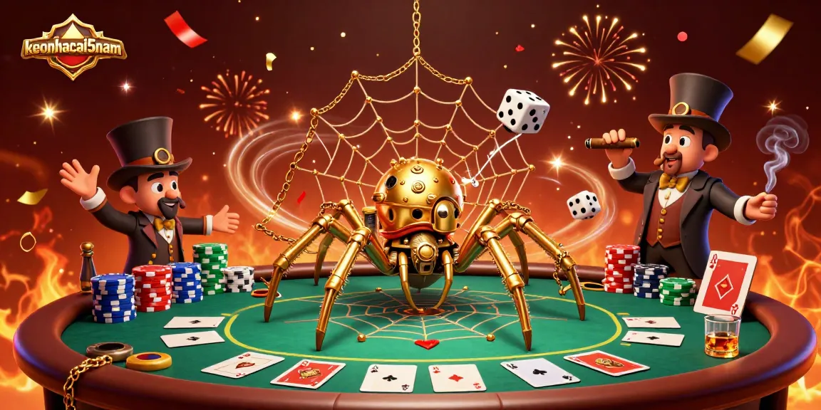 Engage in thrilling bets at keonhacai5nam with a golden spider weaving intricate casino strategies.