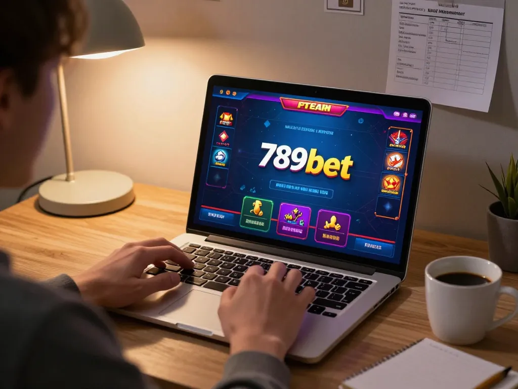 Player enjoying engaging games at 789bet on a laptop in a warm home setting.