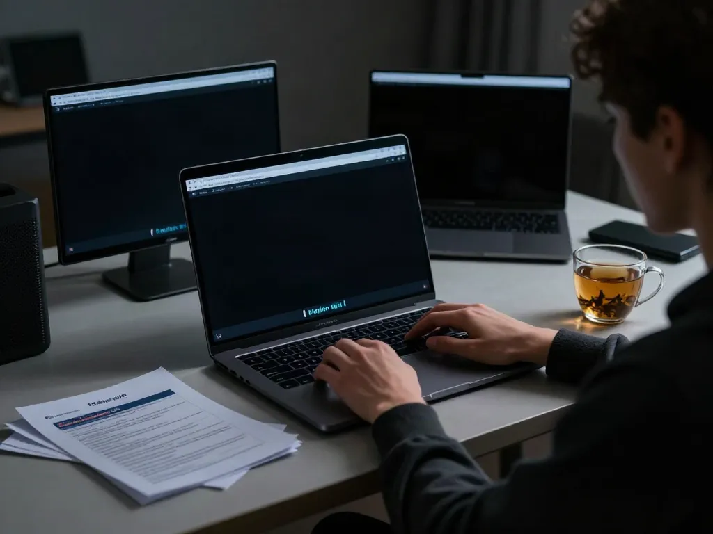 Exploring the hidden wiki dark web in a focused home office setting.
