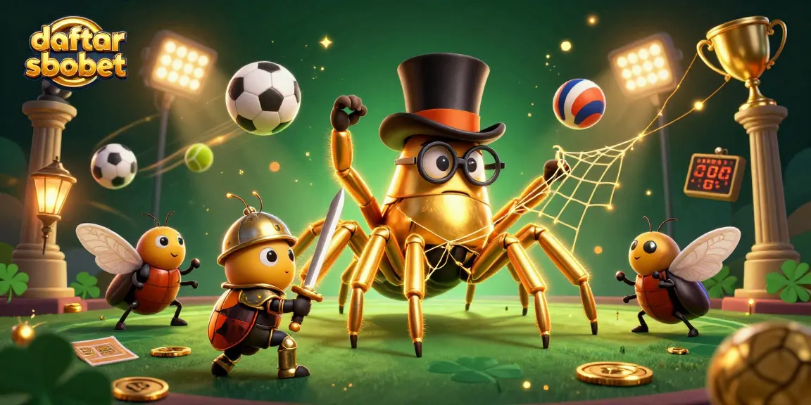 Place bets effectively with daftar sbobet, featuring a golden tarantula and sports elements.