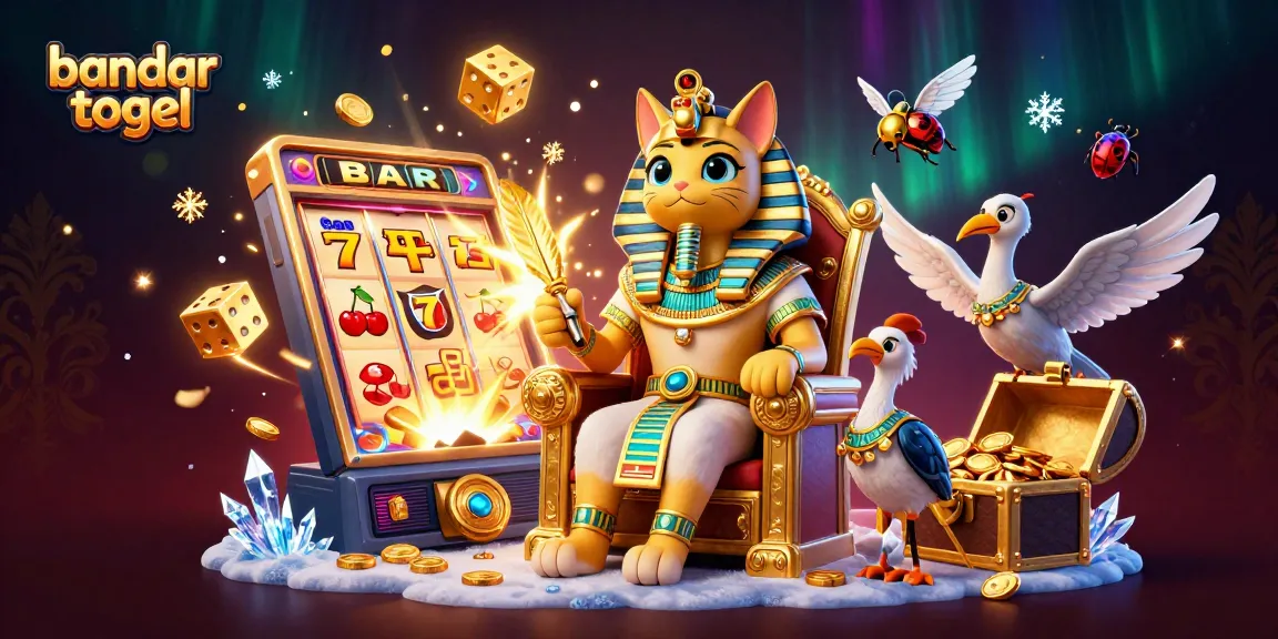 Experience the excitement of bandar togel with a vibrant jackpot scene featuring a 3D Egyptian pharaoh cat.