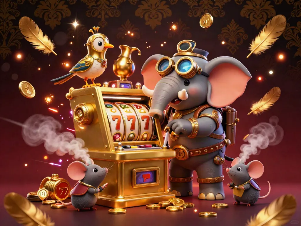Ilustrasi 3D JANDA4D yang menggambarkan elemen slot dan suasana kasino yang dinamis.