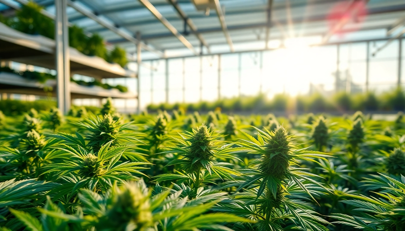 Find where to buy weed plants, showcasing vibrant cannabis plants in a sunny greenhouse.
