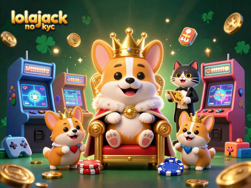 Experience fun and excitement with lolajack no kyc, featuring a royal corgi on poker chips in a vibrant casino scene.